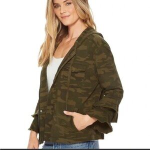 Sanctuary S Camo Ruffle Sleeve French Terry Hooded Jacked